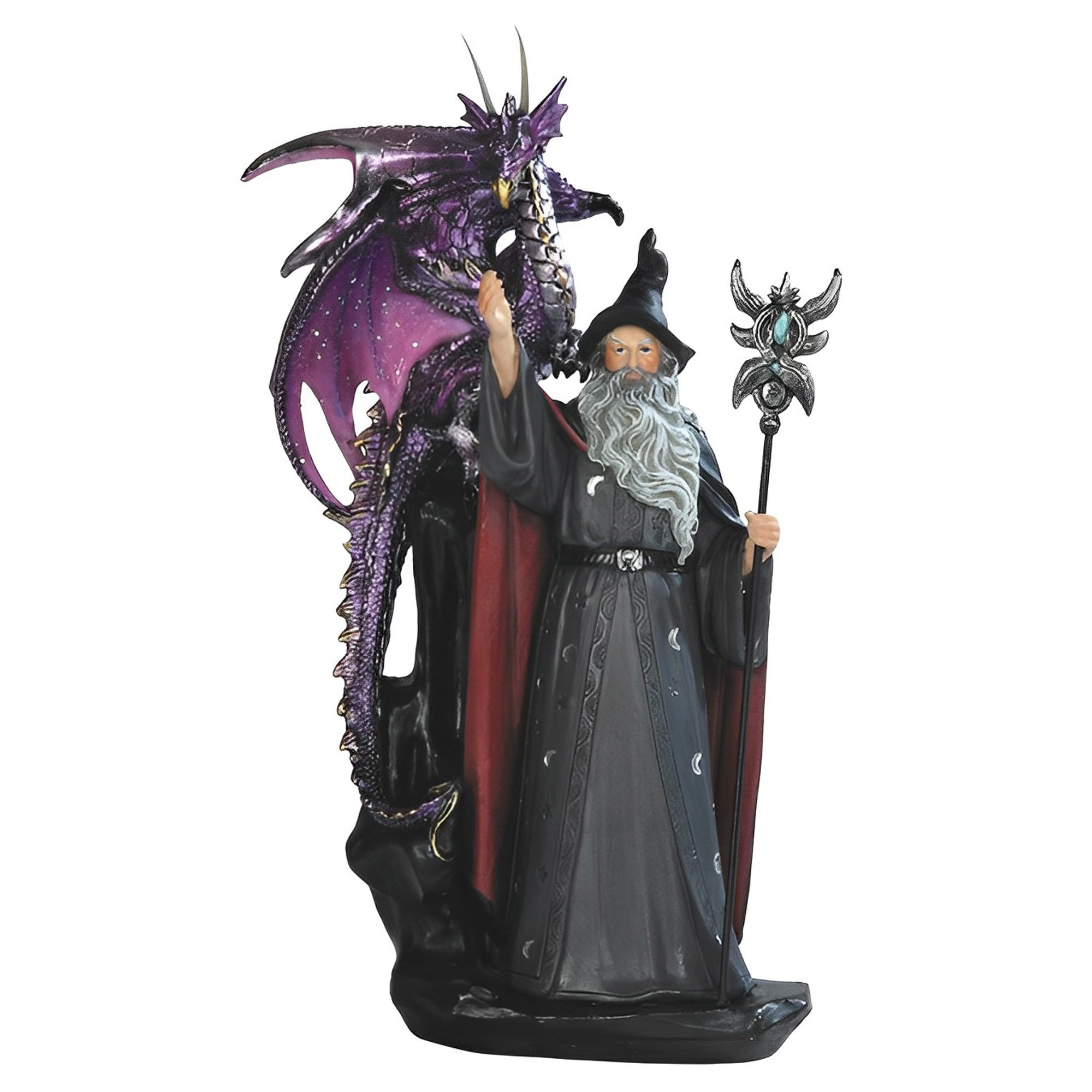 Resin Art Home Decor - Fantasy-Themed 11-Inch Wizard Figurine with Purple