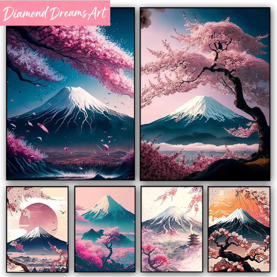 Resin Art Home Decor - Mount Fuji Cherry Blossoms diamond Painting