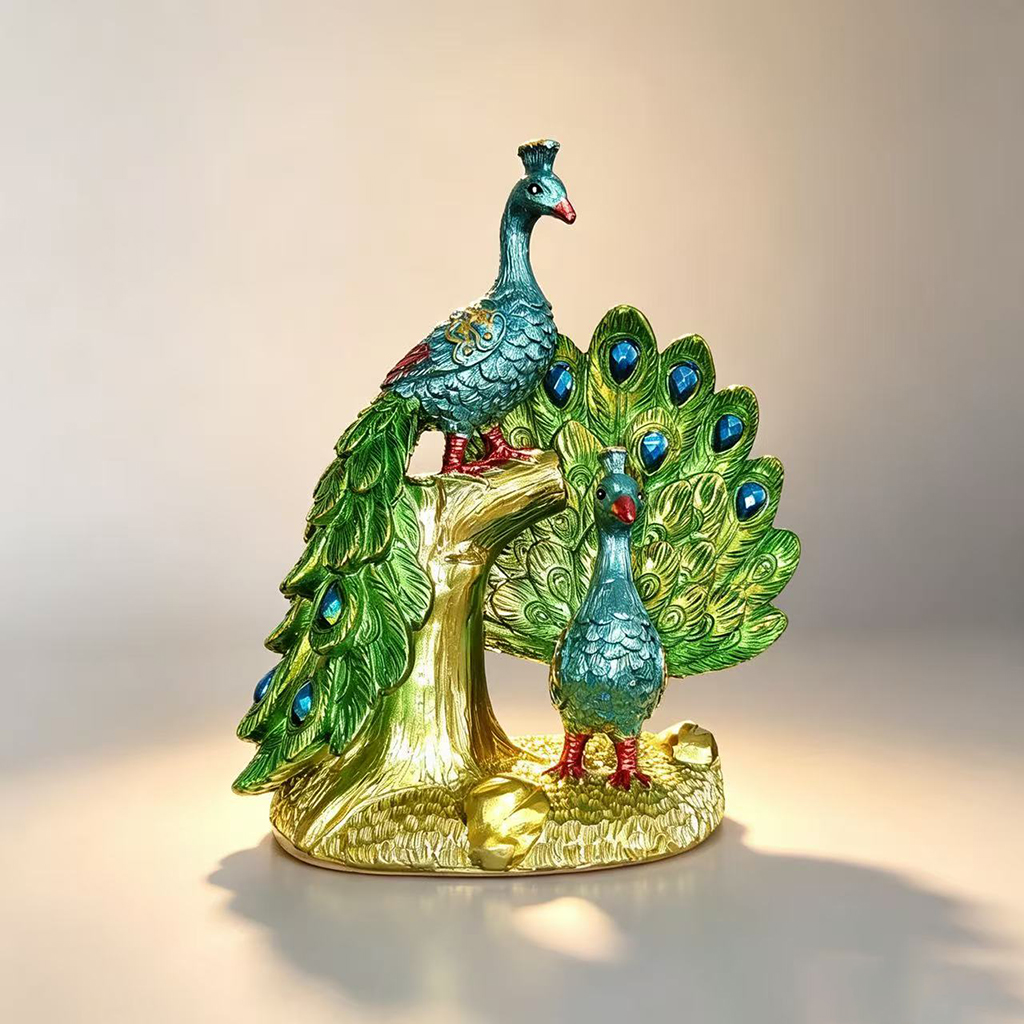 Resin Art Gift For Wedding - Luxury Peacock Resin Sculpture Figurine Gold