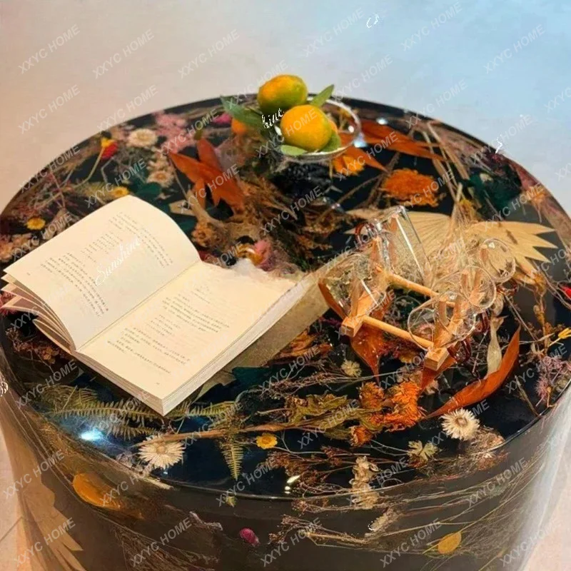 Resin Art Coffee Table - LLight luxury high-end sense round high-end
