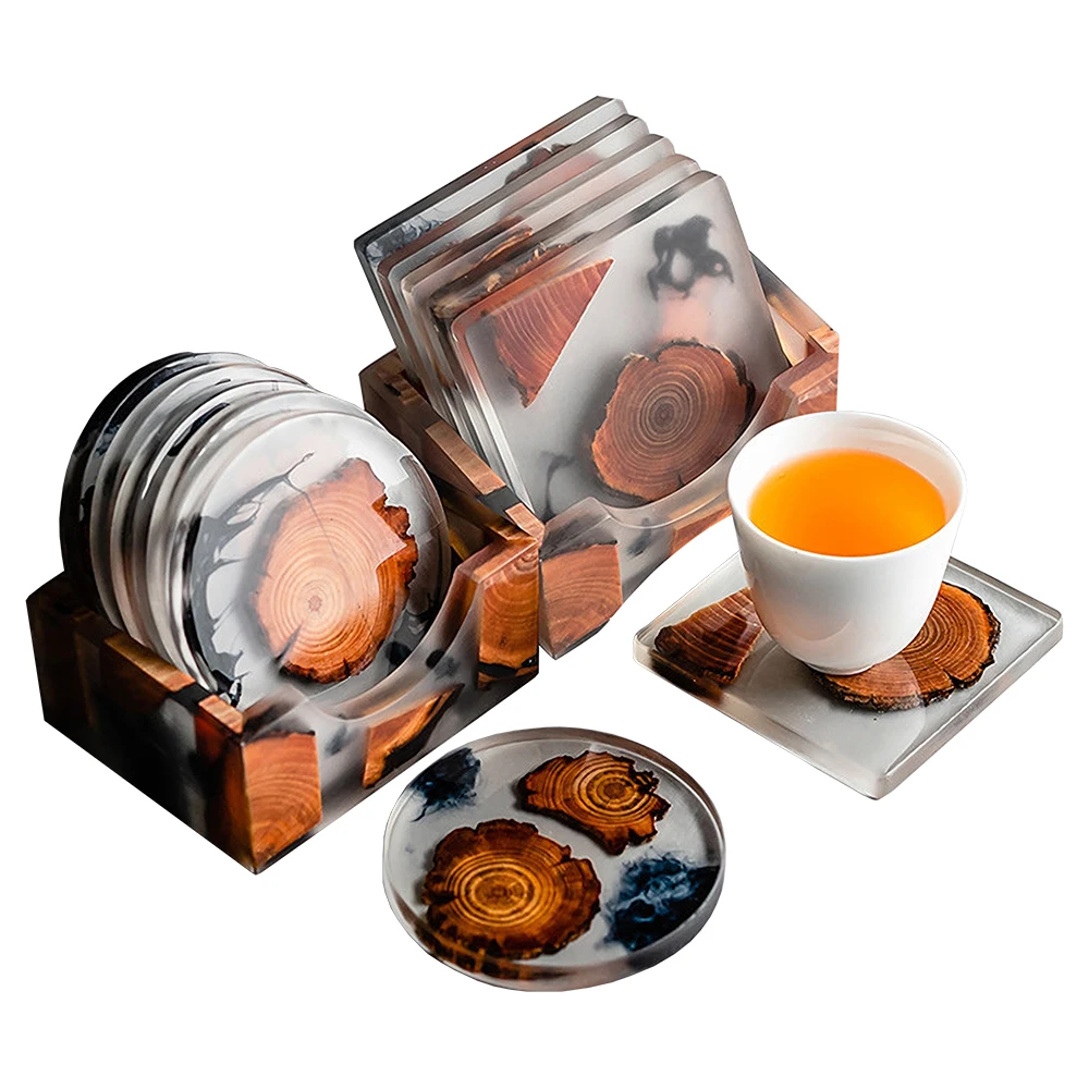 Resin Art Coffee Table - 6PCS/Set Resin Pine Coasters Heat-Resistant Placemats