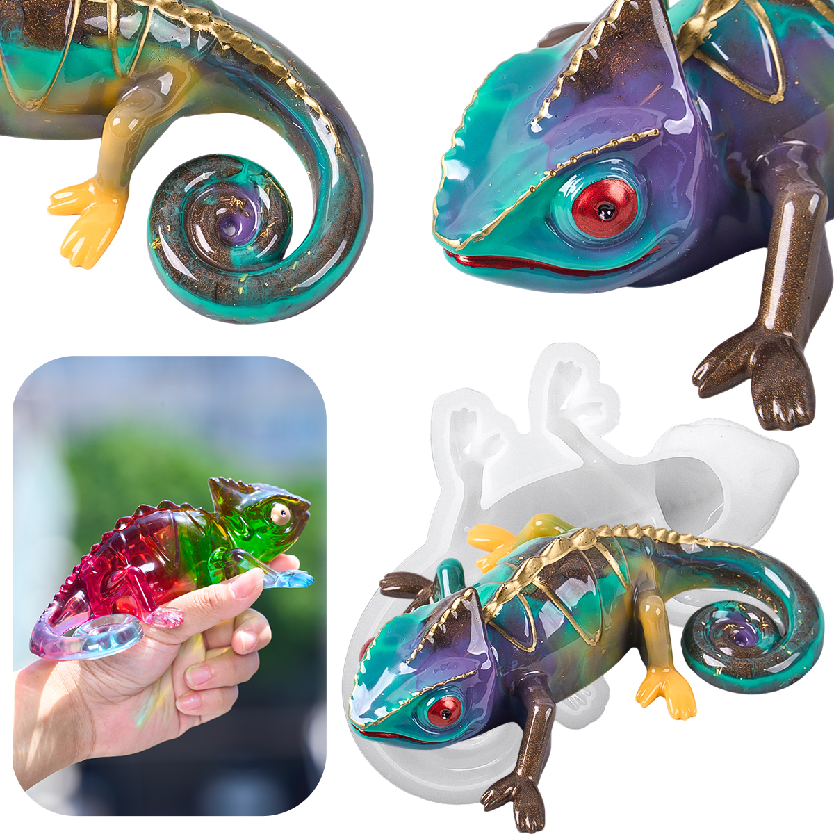 17cm 3D Chameleon Lizard Silic - đánh giá và giá Resin Art Mould