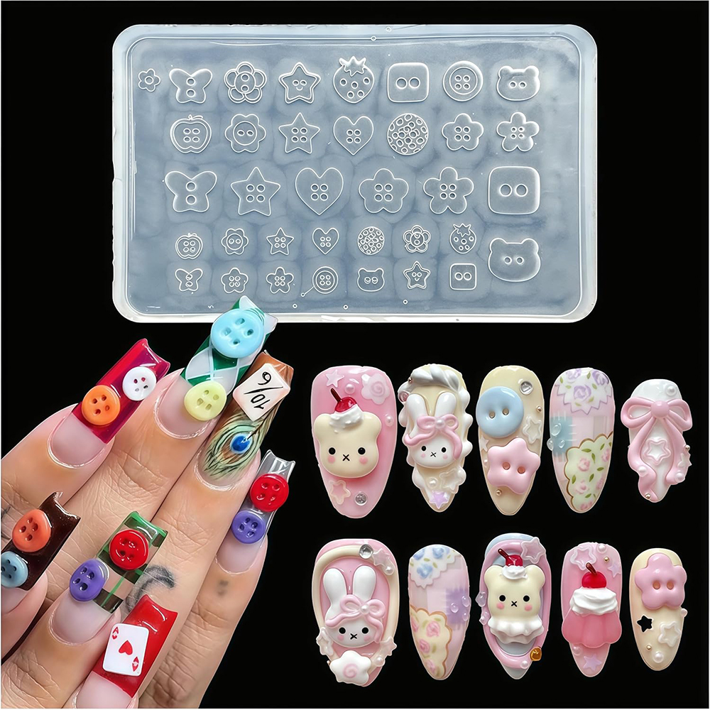 3D Buttons Nail Art Mold Silic - đánh giá và giá Resin Art Template