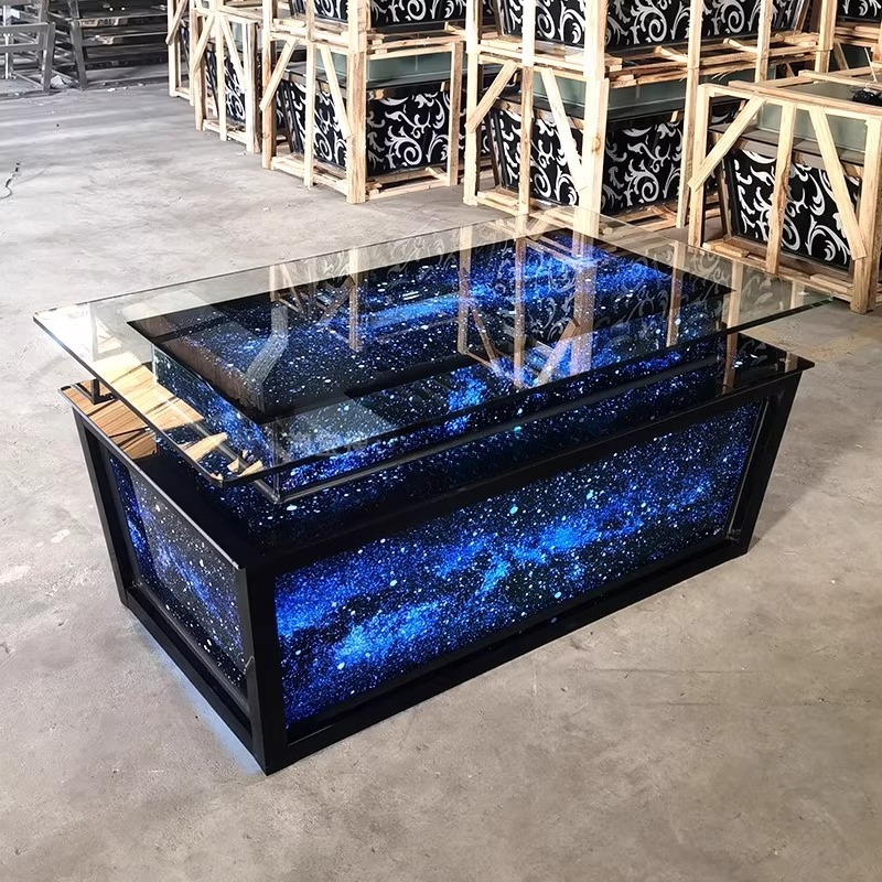 Luminous Tempered Glass Coffee - đánh giá và giá Resin Art Coffee Table