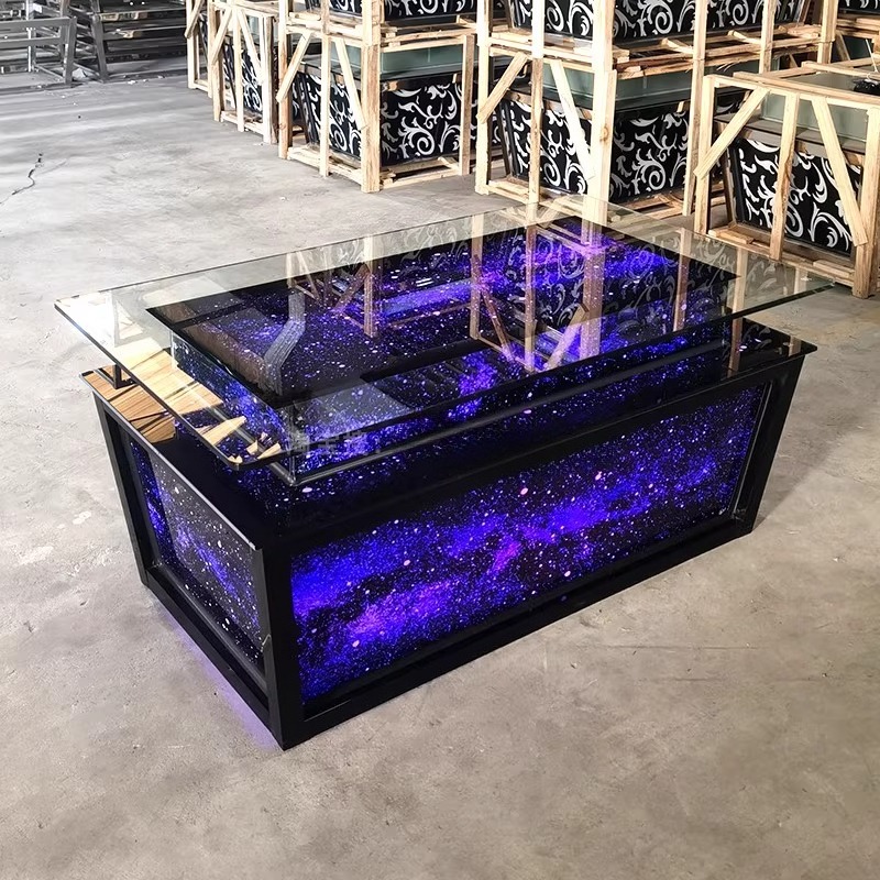 Luminous Tempered Glass Coffee - đánh giá và giá Resin Art Coffee Table
