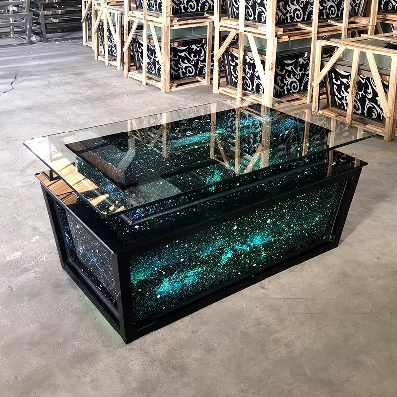 Luminous Tempered Glass Coffee - đánh giá và giá Resin Art Coffee Table