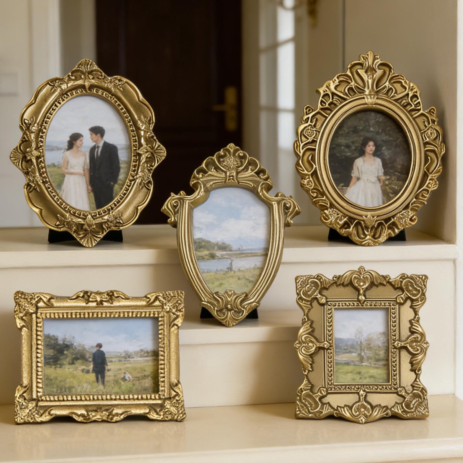 5PCS Gold Vintage Photo Frame  - đánh giá và giá Background Resin Art