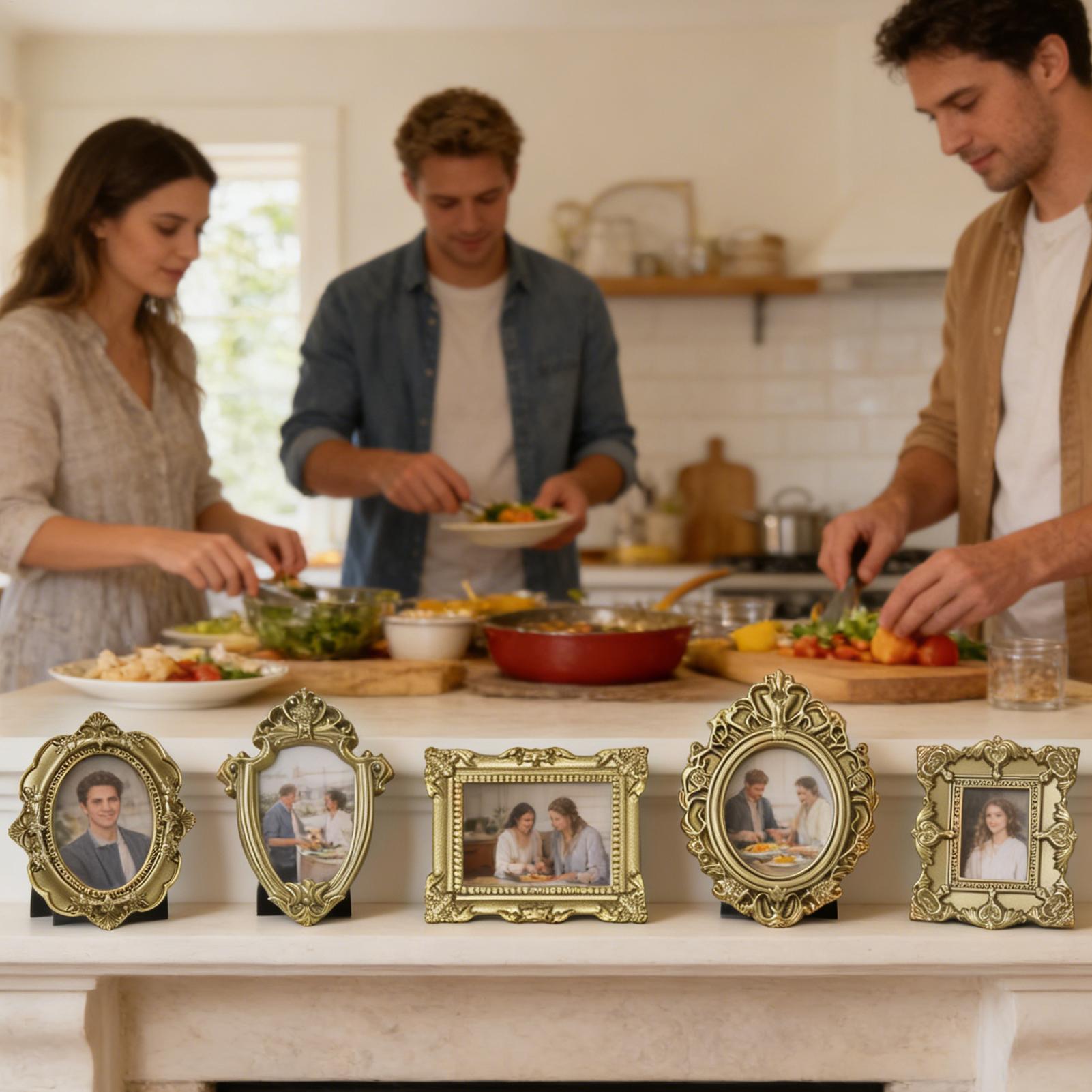 5PCS Gold Vintage Photo Frame  - đánh giá và giá Background Resin Art
