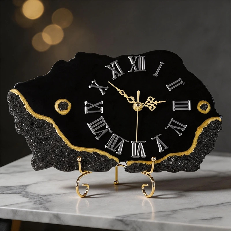 Black Crystal Chip Gold Edged  - đánh giá và giá Resin Art Clock