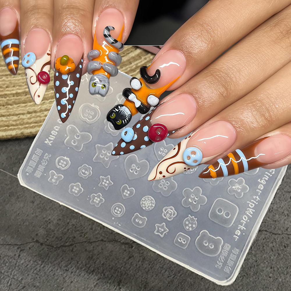 3D Buttons Nail Art Mold Silic - đánh giá và giá Resin Art Template