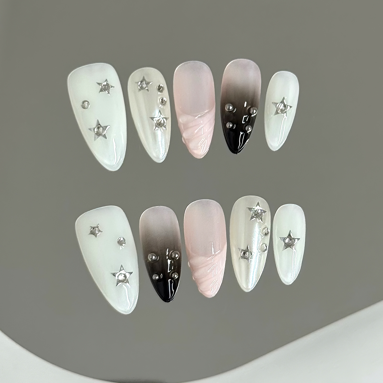 10pcs Almond Fake Nails Star G - đánh giá và giá Resin Art Glitter